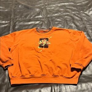 Orange Crewneck Sweater with Floral Design